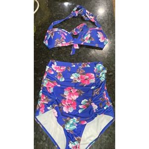 Coco Ship Bikini 2 Piece Floral High Waisted Swimsuit Ruched Slimming Small